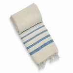 Fouta en Coton Bouclette Tissée à la Main – Rayures Bleues Élégantes