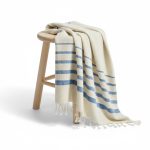 Fouta en Coton Bouclette Tissée à la Main – Rayures Bleues Élégantes