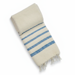 Fouta en Coton Bouclette Tissée à la Main – Rayures Bleues
