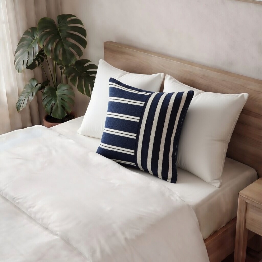 Coussin en laine bleu "Blue Horizon” 45x45 cm – Fait Main – Image 3