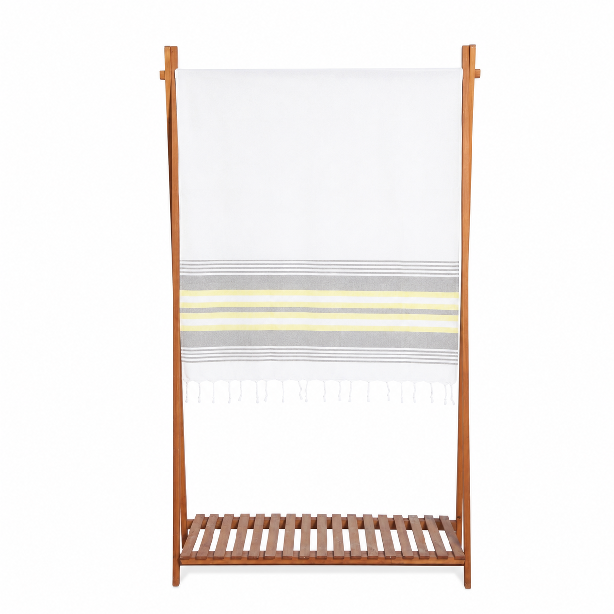 Fouta bouclette à rayures « Golden Stripe” 100×200 cm – Tissée à la main