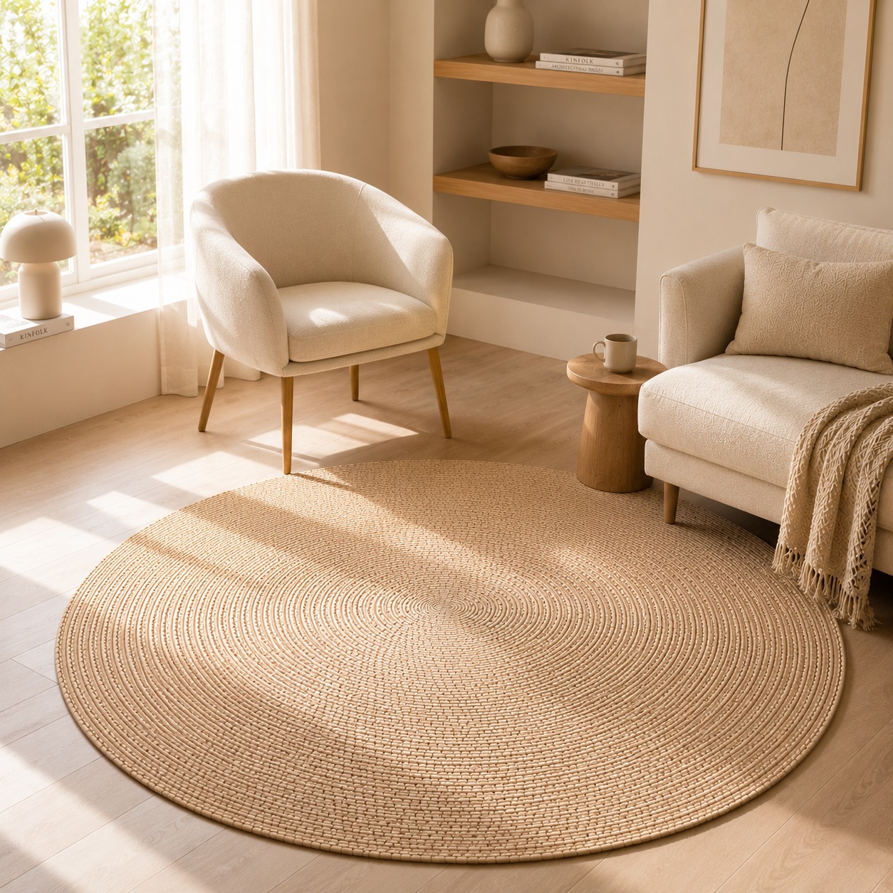 Tapis Rond Oasis en Jute Naturelle Noué à la Main