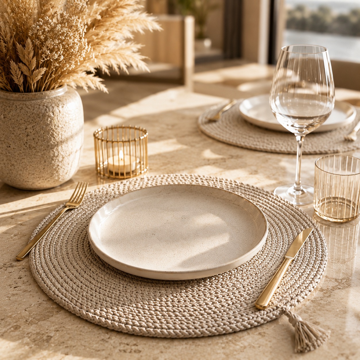 Set de Table Rond Oasis en Coton, Lin et Jute