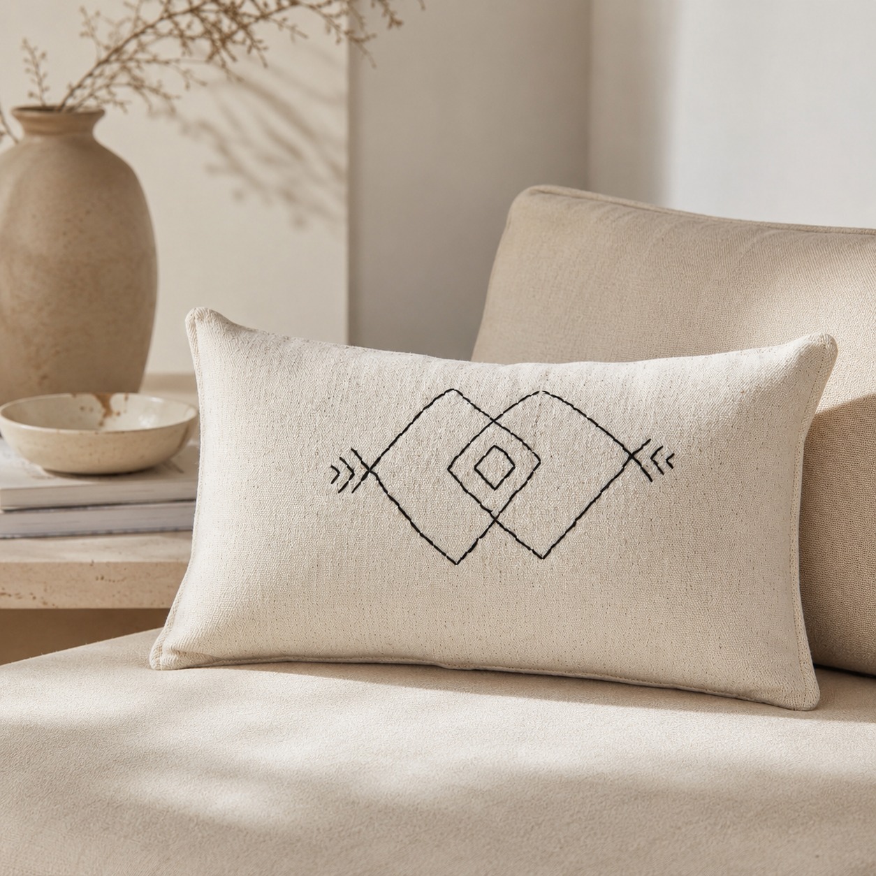 Coussin Nomade Ivoire Brodé Main – Image 2