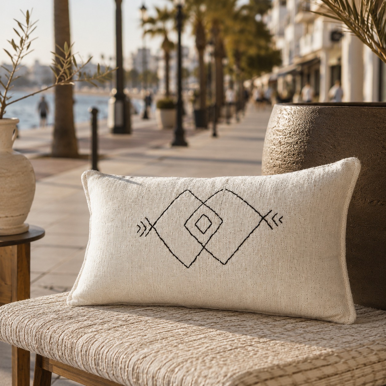 Coussin Nomade Ivoire Brodé Main