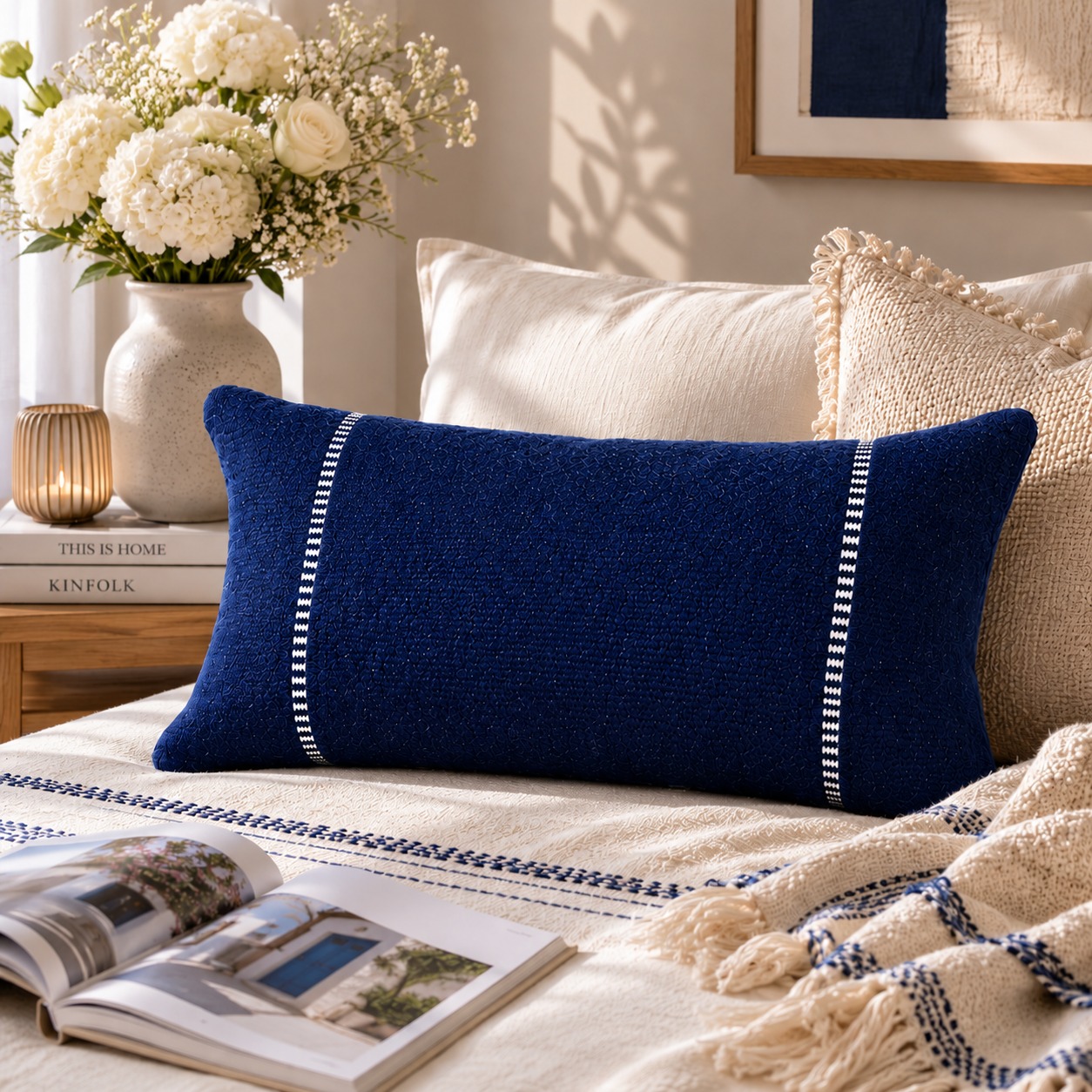 Coussin Atlas Bleu Tissé Main